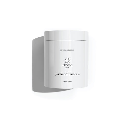 Jasmine & Gardenia Relaxing Body Scrub Pro front side.